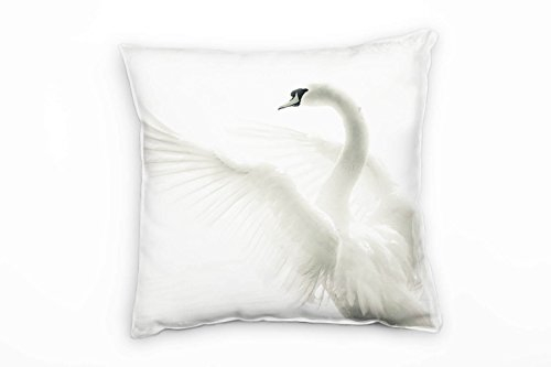 Paul Sinus Art Tiere, schwarz, weiß, Schwan auf dem Wasser Deko Kissen 40x40cm für Couch Sofa Lounge Zierkissen - Dekoration zum Wohlfühlen