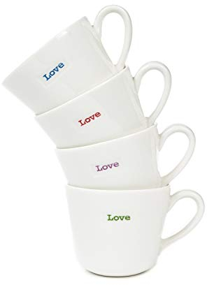 Keith Brymer Jones Word Range Espressotassen aus Keramik, Weiß, 4 Stück, in Geschenkverpackung, Liebe, 100 ml