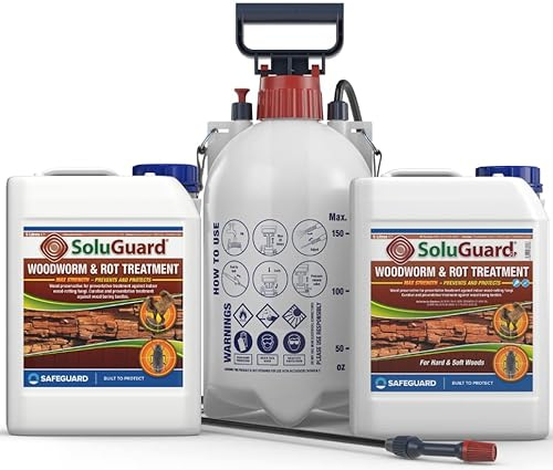 Soluguard Woodworm and Rot Treatment (2x5L Clear & Sprayer) Ready for Use & Pump Action Pressure Sprayer. Solvent-free Preservative Woodworm Killer.