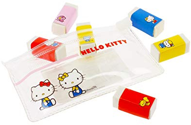 Hello Kitty Essential – Mini-Radiergummi-Set | 6 Stück | Zip-Lock-Geldbörse | mit & Friends