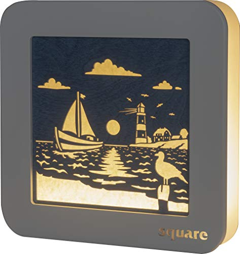 weigla - SQUARE Standbild LED original Erzgebirge I Motiv Maritim l Dekobild beleuchtet I Stimmungslicht Batterie und Timer I Deko innen I Dekolampe aus Holz I Fensterbank Deko