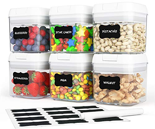 Tiawudi 6 Pack Airtight Food Storage Container Set, Kitchen and Pantry Containers, Keep Food Fresh, Dry and Organized, All Same Size 0.5L Each, with Improved Lids, Labels and Marker