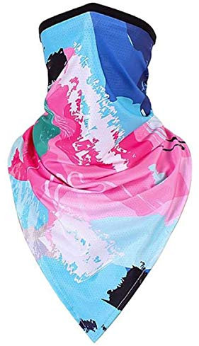 Unisex Bandana Face Covering Mask Scarf Face Rave Balaclava Neck Gaiter with Ear Loops, Dust Cloth, Washable Snood, Wind Motorcycle Cover (Abstract Pink & Blue)