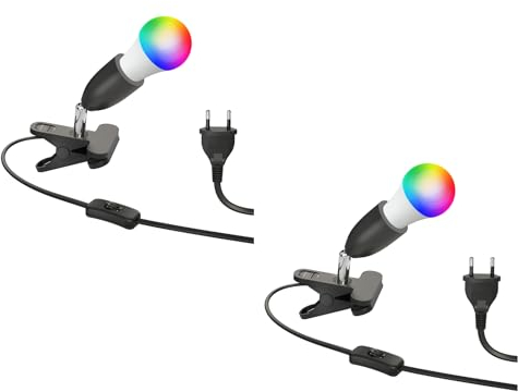 ledscom.de 2 Stück E27 Klemmleuchte LIK, schwarz inkl. Smart Home RGBW LED Lampe, 8,89W, 892lm