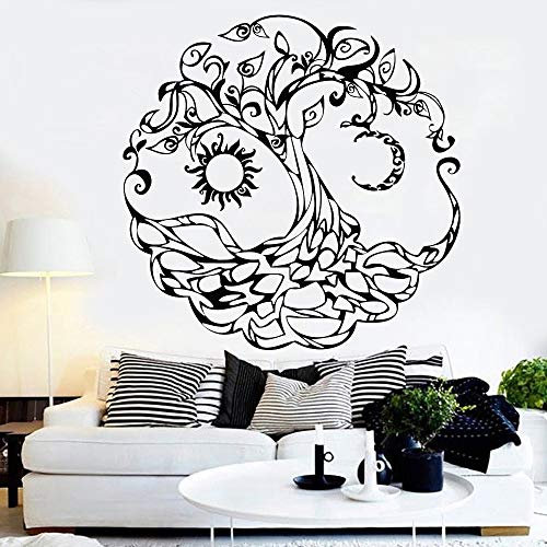WERWN Arbre de Vie Stickers muraux Symboles Abstraits Lune Soleil Jour et Nuit Vinyle Mur Salon TV Fond Art Stickers muraux