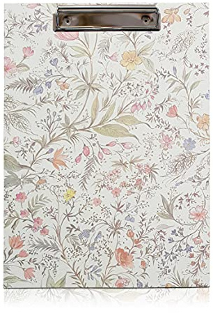 FAIRklemmt Klemmbrett Primavera, A4, weiß, Karton, 23 x 32,5 cm, 3 mm stark, Dekorpapier-Deckel, Schmetterling Clip, 75 Blatt