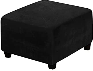 YCDZSW Samt Ottomane Bezug Sofabezug, Bezug für Fußhocker Quadratisch Hocker Fußschemel Fußstütze Schonbezug Elastisch Hockerbezug (Schwarz)