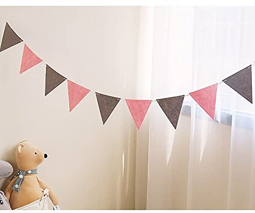 LUOSHUAI Wimpelkette Outdoor 8m 18 Flaggen Grau Rosa Weiße Flaggen Filz Pennants Nicht gewebt Stoff Bunting Flaggen Happy Birthday Banner Liefert Wimpelkette (Color : Pink Grey, Size : 4M 12flags)