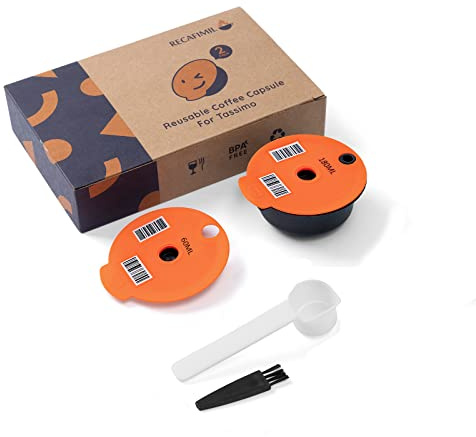 RECAFIMIL Wiederverwendbare Kaffeekapseln, nachfüllbarer Kaffeepadfilter, kompatibel mit der Tassimo Kaffeemaschine (1 Kapsel (60 ml) + 1 Deckel (180 ml))