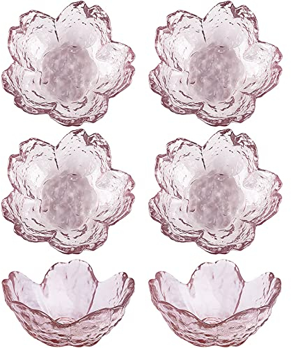 SZHTSWU Lot de 6 mini bols à sauce soja en forme de pétales de cerisier rose en forme de pétales pour dessert en cristal, assiettes à apéritif, sushis, plat d'accompagnement (rose)
