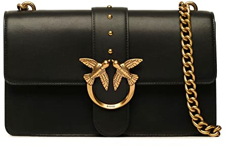 Pinko Love One Classic C Vitello Seta, Borsa Donna, Z99Q Nero-Antique Gold, U