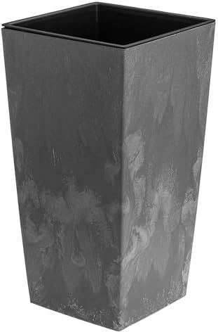 Pot de Fleurs carré en Plastique - 7,2 l - avec Insert - 3 l - Aspect béton - H : 325 mm - pour l'intérieur et l'extérieur - Couleur : Gris - pour Patio, Salon, terrasse