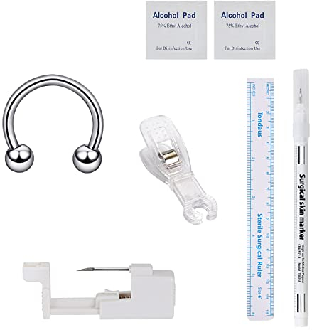 Longbeauty 7 Pcs Piercing Pistole Kit Edelstahl Einweg Körper Piercing Gun (Ohr Bauchknopf Zunge Augenbraue Lippe Nase) Gauge Nadeln Kits