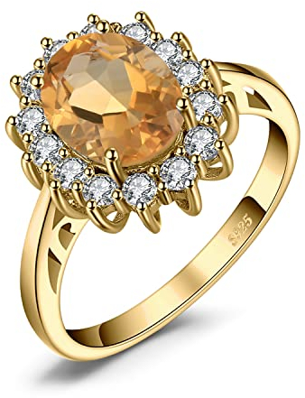 JewelryPalace Prinzessin Diana Kate Middleton Edelstein Echt Citrin Ringe, Verlobungsring Eheringe Promise Verlobung Ring Silber 925 Damen, Silberringe Antragsring Ringe, Damen Schmuck Vergoldet 49