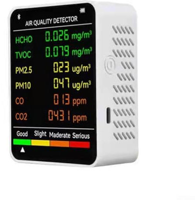 URPIZY 6 in 1 Air Quality Monitor, Carbon Dioxide Monitor,wiht Large Display PM2.5, PM10, HCHO, TVOC, CO and Monitor For Homes, Kitchen, Greenhouses and Farms