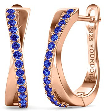YOURDORA Donna Orecchini a Cerchio Originali in Argento 925 Zirconi Anello Contorto Idea Regalo Gioielli (Oro Rosa - Zaffiro)
