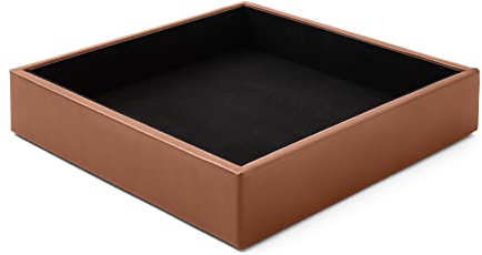 eglooh - Minerva - Vaciabolsillos Recibidor Cuero Marrón Naranja - Organizador de Escritorio Diseño Moderno - Bandeja Decorativa Llaves, Monedas y Joyas - cm 16,5 x 16,5 - Made in Italy