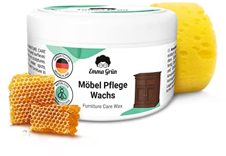 Emma Grün® Holzwachs Farblos für Möbelpolitur Holz 500ml [MIT BIENENWACHS] - Möbelwachs Farblos zur Möbelpflege Wasserdicht - Holzpolitur Antikwachs - Holzpflege Innen & Außen MIT SCHWAMM