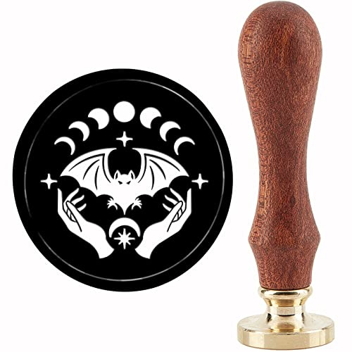 craspire Fledermaus-Wachs-Siegelstempel Mond-Siegelstempel 30 mm Retro Vintage Abnehmbarer Messing-Stempelkopf Mit Holzgriff Für Einladungskarte Geschenkverpackung