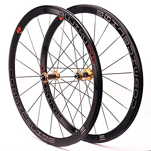 Fahrrad Laufradsatz 700c 7 8 9 10 11-Fach Kassette Carbon-Nabe Fahrradfelge 40mm V/C-Bremse Schnelle Veröffentlichung Straßenreifen 1900gr (Color : Gold hud, Size : 700C)