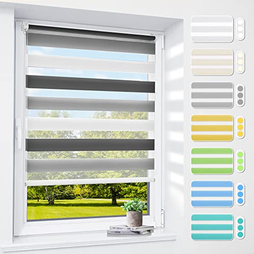 Doppelrollo klemmfix ohne Bohren & mit Bohren, 80x120cm (BxH) Weiß Grau Anthrazit, 3-in-1 Duo Rollo für Fenster & Tür, Fensterrollo innen lichtdurchlässig & verdunkelnd, Klemmrollo Rollos Sonnenschutz
