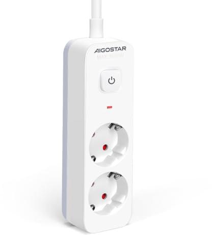 Aigostar Regleta Enchufe, Alargador Enchufe de 2 Tomas, Adaptador Multiple con 0.05m Cable, Enchufe Multiple Regleta con Interruptor, Blanco