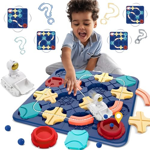 ROHSCE Brettspiel Puzzle Logischer Straßenbauer, Lernspielzeug für kluge Köpfe, STEM-Lernspielzeug, Vorschul-Reisespielzeug, Brettspiel-Auto-Spiele für Kinder im Alter von 4-8 Jahren (Blue)