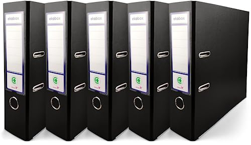 Netuno 5x Akten-Ordner schwarz DIN A4 2-Ring-Mechanik Ringorder a4 8cm Kunststoff Ordner a4 breit Büroordner Plastikordner Briefordner din a4 Ringmappe breiter Aktenordner 5er pack