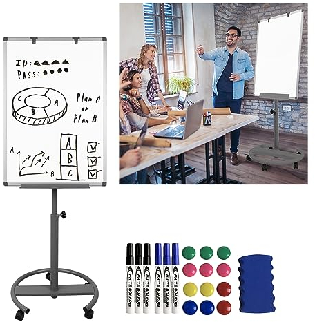 JOIEYOU Whiteboard mit Ständer, Flipchart Ständer Höhenverstellbar, Magnetisches Whiteboard Abwischbar,mit Haken, Magnet,Ablageschale für Stifte,90 x 60 cm (Type A)