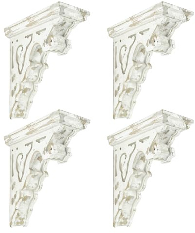 Big Fortune 4 Stück Corbels für Regale Holz Corbels Dekorative Regalträger Holz Vintage Regal Bauernhaus Dekor Weiß Schwebende Wandregal Lang