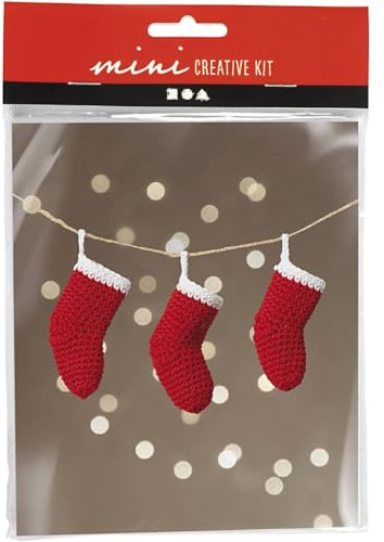 Häkelset – Weihnachtssocken – Rot/Weiß – 3 Stück