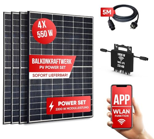 Jet-Line | Solaranlage Komplettset | Solaranlage 2200 W | Kraftwerk | Wechselrichter 2000 W