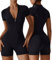 AIEOE Sport Jumpsuit Damen Kurz Eng Yoga Langarm One Piece mit Kragen Reißverschluss Bodysuit Playsuit Y2K Größe S Schwarz B