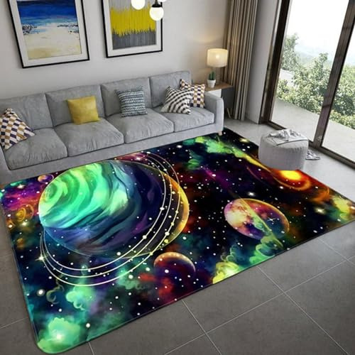 RUILBJ Weltraum Universum Teppich Blau Lila Galaxie Motive Jungen Mädchen Schlafzimmer Teppiche Wohnzimmer Flur Küche Eingang Fußmatten rutschfest Waschbare Teppiche (Stil 1, 160 * 200 cm)