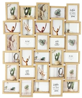 Wackadoo Bilderrahmen Collage Eiche 10x15 cm 30 Fotos Hergestellt in EU FSC Holz aus MDF Fotorahmen Galerierahmen mit Glasscheibe familie mehrere bilder picture frame