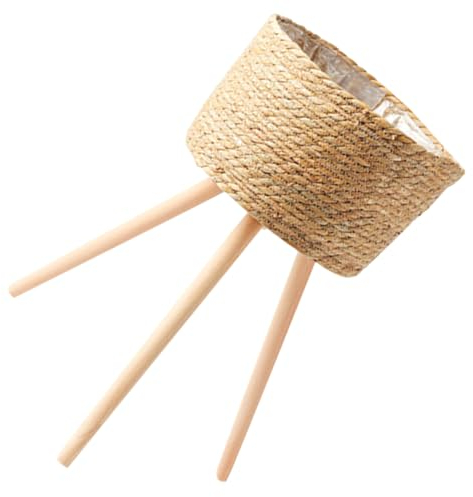 Yardwe Support Pot De Fleurs Tissé Bois avec Panier Rotin pour Plantes Intérieur Rangement Léger Et Stable pour Décoration Naturelle Maison Ou Au Bureau Moyenne