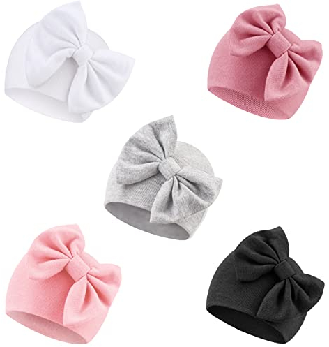 DRESHOW Cappelli per Neonato Cappello da Ospedale Berretto con Fiocco per Neonato per 0-6 mesi