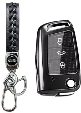 MEDZUK Coque Clé Compatible avec Seat Ibiza 6F KJ FR 2017-2024 2025 Coque de Protection pour clé de Voiture TPU, Accessoire Étui pour Clés avec Porte-clés (Noir)