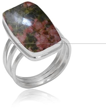 Veracity Jewelry 925 Sterling Silver Gemstone Statement Rings – Gift For Birthday Wedding Anniversary Mother's Day Ring – Vintage Boho Style Handmade Gifts (Unakite Jasper)