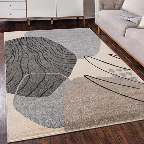 Mazovia Modern Teppich mit geometrischem Muster - Kurzflor - Minimalistisch Design - Weich Teppich für Wohnzimmer - ÖKO-TEX Wohnzimmerteppich - Beige Grau 80 x 150 cm