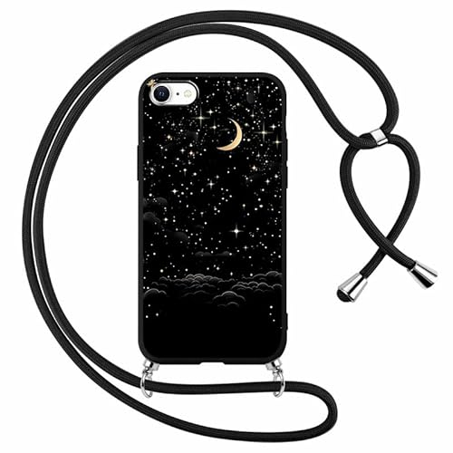 Foonary Funda con Cuerda para Apple iPhone XS MAX 6,5, Carcasa Ultrafina Silicona Aesthetic Dibujos Case con Ajustable Collar Correa de Cuello Cordón Antigolpes Cover para iPhone XS MAX, Luna