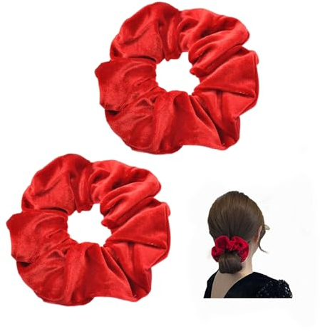 2 Stück Rotes Haarband,Haargummi Rot,Samt Scrunchies Große Scrunchie Seide,Hair Stirnband Accessories,Dickes Elastisch Haargummis,Halt Elastische,Rote Pferdeschwanz-Stirnband,Zopfgummi für Girls