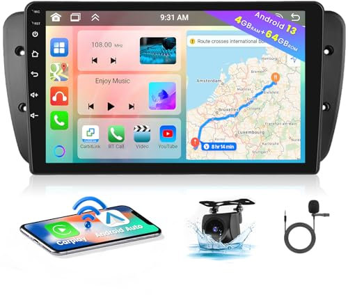 4+64G for Seat Ibiza 6J 2009-2013 Android 13 Car Stereo,8 core 10.1 Inch Touchscreen Car Radio with Apple Carplay Android Auto GPS Navi WiFi Bluetooth DSP 59UI Backup Cam