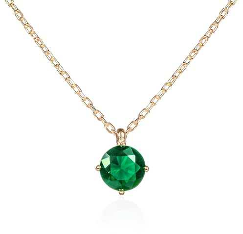 namana Zierliche grüne Anhänger-Halskette für Frauen und Mädchen, süße goldene Solitär-Halsketten für Frauen aus 925er Sterling Silber mit einem grünen Stein, Goldkette Damen aus 925 Silber