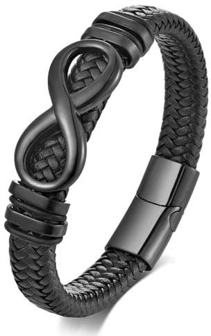 NEHZUS Edelstahl Unendlichkeitszeichen Armband für Männer, Leder Armband, Geburtstagsgeschenk für Vater