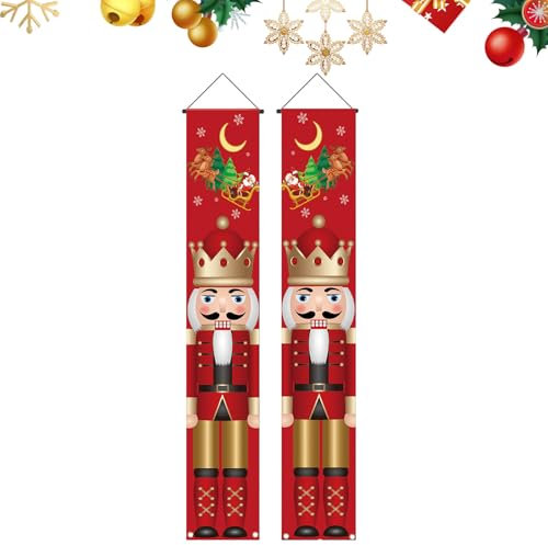 2 Pcs Christmas Nutcracker Banner, Nutcracker Christmas Door Decoration, Christmas Porch Banner, Nutcracker Christmas Decorations, Christmas Hanging Banners for Party Decor 180cmx30cm