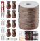WXJ13 110 Yards Roman Blind Cord 1.8 mm Brown Braided Nylon Lift Shade Cord with 8 Pack Wood Cord Knobs+6PCS R Clips+1 Soft Tape+1 Scissors (Brown) Shade Cord for Aluminum Blind Shade