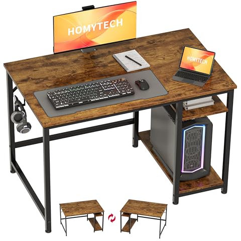 HOMYTECH Scrivania per Computer con Doppio Ripiano, Scrivania da Ufficio per Studio e Lavoro, Scrivania in Stile Moderno per Camera da Letto, Studio, Ufficio, 100 x 60 cm, Legno Antico