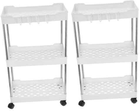Cabilock 2st Wagen Dreistöckiger Wagen Schlafzimmer-Organizer-Wagen Mobiler Mehrzweckwagen Wäschekorb Auf Rädern Rollwagen-Organizer Rollender Werkzeugwagen Badezimmerregal Weiß P.p.