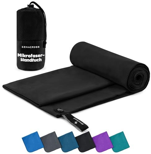 ZENACROSS Mikrofaser Handtuch mit Transportbeutel - Schnelltrocknendes und vielseitiges Fitness Handtuch - Sporthandtuch Größen XL - 180 x 90 cm - Schwarz